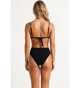 Kadın Bikini Takımı Üçgen Kaplı Yüksek Bel Slip Alt Aksesuarlı Kolsuz Örme Kumaş Düz Desen