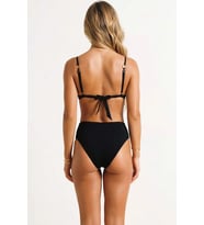 Kadın Bikini Takımı Üçgen Kaplı Yüksek Bel Slip Alt Aksesuarlı Kolsuz Örme Kumaş Düz Desen