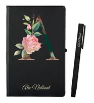 Kişiye Özel Hazırlanmış Siyah Defter ve Siyah Roller Kalem Seti