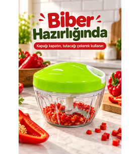 Manuel Sebze Doğrayıcı Çekme Tutacaklı Üç Bıçaklı