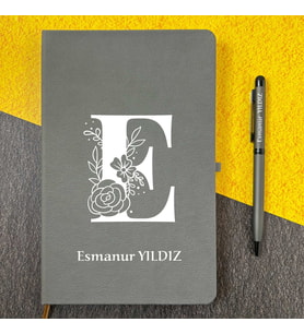 Kişiye Özel İsimli Ajanda Not Defteri ve Kalem Seti 2413B1005 (Gri)