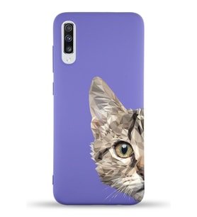 Samsung Galaxy A70 Uyumlu Lansman Kılıf Catface Tasarımlı İçi Kadife Kapak-Mor (Şeffaf)