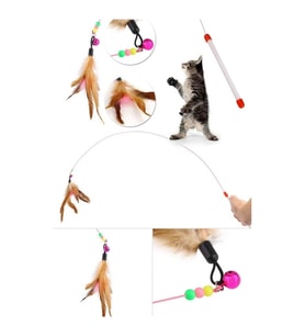 Pribor Tüylü Çıngaraklı Kedi Yakalama Oyun Oltası 90 Cm (Çok Renkli)