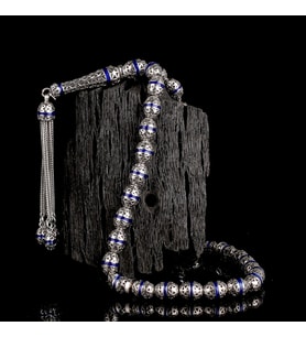 ARPA KESİM LACİVERT RENK MİNELİ 925 AYAR GÜMÜŞ TESBİH