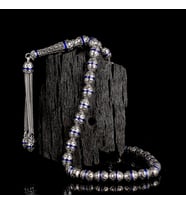 ARPA KESİM LACİVERT RENK MİNELİ 925 AYAR GÜMÜŞ TESBİH