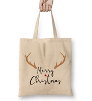 Merry Christmas Red Nose Antler Gift Bez Çanta Uzun Saplı