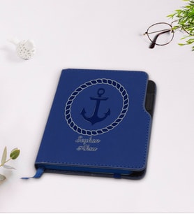 BK Gift Kişiye Özel Çapa Tasarımlı Lacivert Termo Deri Defter-1