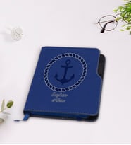 BK Gift Kişiye Özel Çapa Tasarımlı Lacivert Termo Deri Defter-1