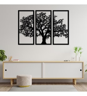 54x40 Cm 3'lü Ağaç Desenli Ahşap Duvar Panosu