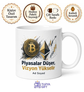 Kripto Para Simgesi Çizimli Geleceğin Yatırımcısı Borsa Kupası Hediye Bardak