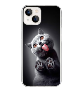 PrintiFy Apple  iPhone 13 ile Uyumlu 1mm Slim Fit Kedi 2 050c Baskılı Şeffaf  Kılıf