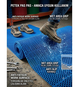 Mavi Petek Şekilli Paspas 90 CM X 250 CM Banyo Paspası Havuz Paspası Kaymaz Çok Amaçlı Paspas PETEK PASPAS