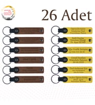 A Kahve & Sarı, Beden Eğitimi Öğretmeninden Anı, 26’lı Set, İsim Yazılabilen Deri Anahtarlık