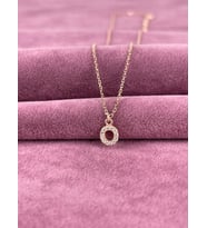 Taşlı O harfi Rose Yaldızlı Gümüş Kadın Kolye