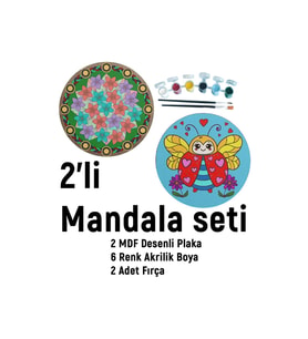 2'li Mandala Boyama Seti- Okul-aile Etkinliği-2 Ham Mdf Plaka, 6 Renk Boya,2 Fırça Model-30