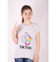 Toontoy Kız Çocuk TikTok Baskılı Tişört ( Gri-Melanj)