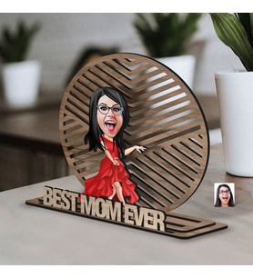 BK Gift Kişiye Özel 3 Katmanlı Anne Karikatürlü Ahşap Biblo-5 Anneye Hediye, Anneler Günü Hediyeleri