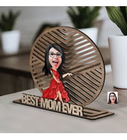 BK Gift Kişiye Özel 3 Katmanlı Anne Karikatürlü Ahşap Biblo-5 Anneye Hediye, Anneler Günü Hediyeleri