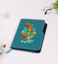 BK Gift Kişiye Özel Çapa Tasarımlı Turkuaz Termo Deri Defter-4