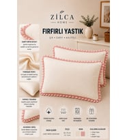 Pembe Fırfırlı Yastık Kılıfı 2’li Set 50x70 cm Krem