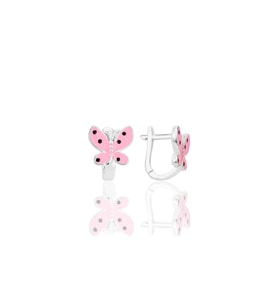 Gümüş pembe mineli kelebek çocuk küpesi SGTL12368RODAJ