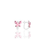 Gümüş pembe mineli kelebek çocuk küpesi SGTL12368RODAJ