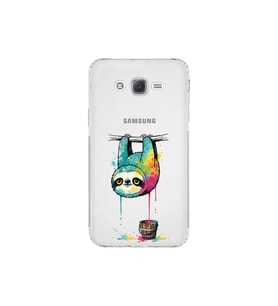 Samsung Galaxy J7 Core ile Uyumlu Splash Tembel Hayvan Tasarımlı Şeffaf Silikon Kılıf