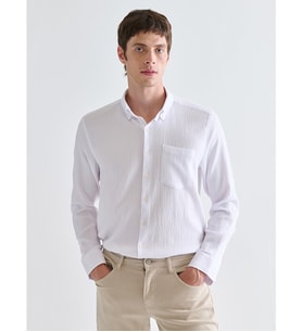 LCWAIKIKI Classic Beyaz Regular Fit Uzun Kollu Armürlü Erkek Gömlek
