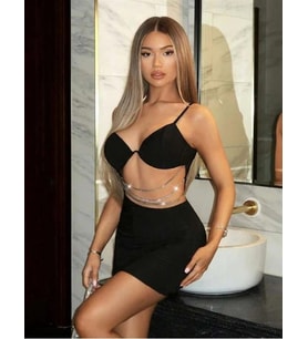 Amora Secret Zincir Detaylı Göğüs Dekolteli Siyah Mini Club Elbisesi