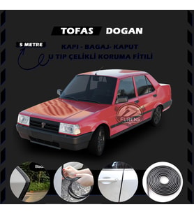 Tofaş Doğan Oto Araç Kapı Koruma Fitili 5metre Parlak Siyah Renk