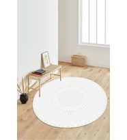Dijital Baskılı Kaymaz Taban Yıkanabilir Yuvarlak Salon Halısı Koridor Halısı Paspas NDY-HS-564 (Beyaz)