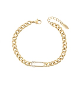 Zirkon Taşlı Modern Kilit Formlu 14 Ayar Altın Kaplama Kadın Bileklik (Gold)