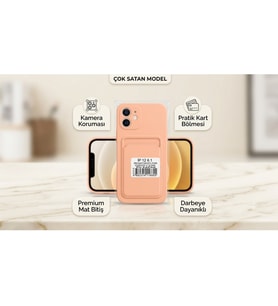 iPhone 12 12 Pro ile Uyumlu Kartlıklı Lansman Kılıf – Kamera Korumalı, Mat Soft Dokulu, Darbe Emici Silikon Kapak