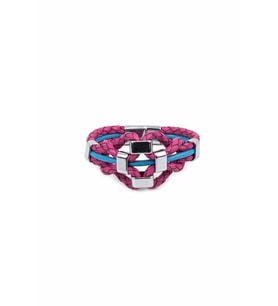 Çiçek Görünümlü El Örgüsü Gerçek / Hakiki Deri Bileklik - Mıknatıs Kilitli - Pembe - Unisex