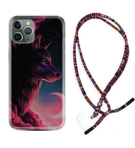 Apple iPhone 11 12 13 14 Pro Max Kılıf Boyun Asklı Rasta Silikon Wolf and Moon 1380