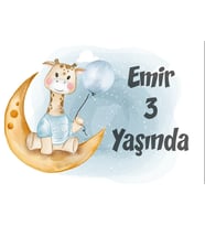 Ay ve Zürafa Temalı Doğum Günü Afişi 35X50 cm