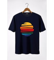 Erkek Lacivert Güneş Baskılı Bisiklet Yaka Oversize T-Shirt 22Y-3400762-1