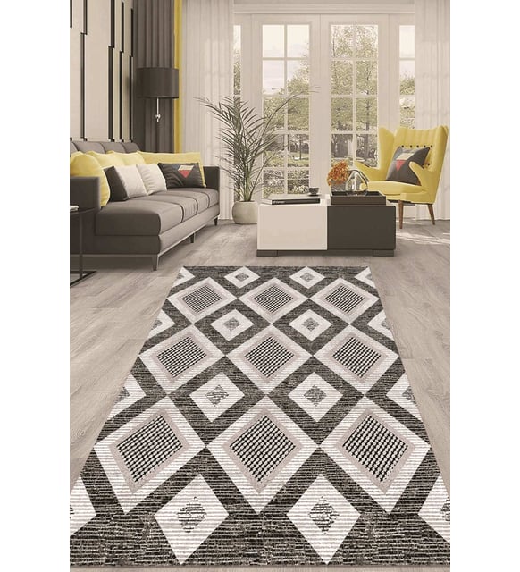 Dijital Kaymaz Taban Yıkanabilir Modern Renkli Salon Halısı Mutfak Halısı Yolluk ND-HT-963 (Gri)