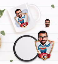 BK Gift Kişiye Özel Erkek Öğretmen Karikatürlü Beyaz Kupa ve Ahşap Bardak Altlığı Hediye Seti-2