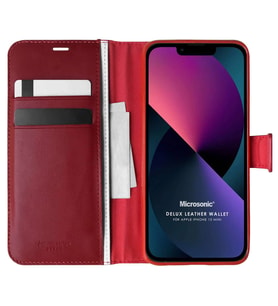 Microsonic Apple iPhone 13 Mini Kılıf Delux Leather Wallet Kırmızı