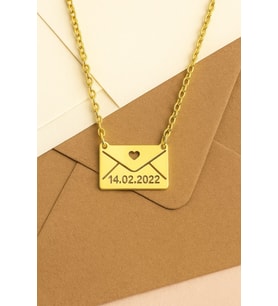 Kişiye Özel 925 Ayar Gümüş Şık Zarf Model Tarih Kolye (Gold)