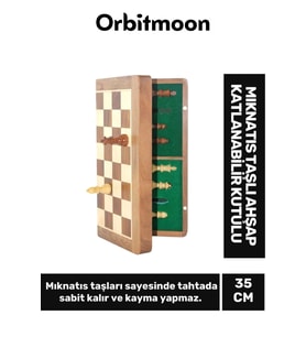 Premium Seri Ahşap Dekoratif Strateji Zeka Mıknatıs Taşlı Katlanabilir Kutulu Satranç Oyunu 35 Cm