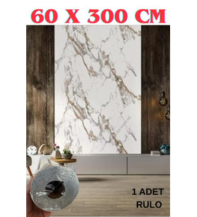 60cm x 3 Metre Tek Parça Yapışkanlı Rulo Mermer Desenli Duvar Paneli Kağıdı Silinebilir CF-1001-NEXO