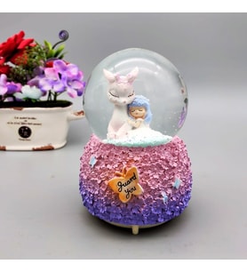Unicorn Ve Uyuyan Sevimli Kız Işıklı Müzikli Püskürtmeli Büyük Boy Kar Küresi