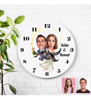 Karikatürlü Gelin Damat Kutlama Kişiye Özel Duvar Saati