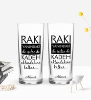 BK Gift Kişiye Özel Renkli Baskılı Rakı Yanındaki İle İçilse De  Tasarımlı İkili Rakı Bardağı Seti-1 (Beyaz)