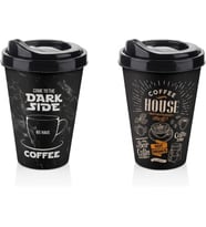Titiz 2'li Coffee House Desenli Kahve Bardağı Takımı (2 x 400 ml) - Kahverengi Pipet Girişli Kapaklı İçecek Bardağı Paketi