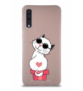 Samsung Galaxy A50 Soft Premier Kapak Coolcat Tasarımlı Silikon Kılıf - Pudra (Şeffaf)