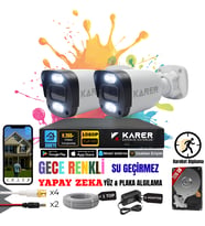EXİTCAM 2 KAMERALI-RENKLİ GÖRÜŞ-SU GEÇİRMEZ-YÜZ ve ARAÇ TANIMALI-YAPAY ZEKA AYRICALIKLI GÜVENLİK SETİ (Beyaz)