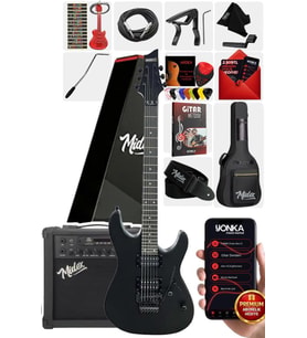 Midex GRX-300-25-AMP Profesyonel Elektro Gitar Seti 25 Watt Gainli Şarjlı Bluetooth'lu Amfi ve Full Set